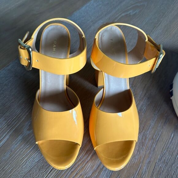FRAME Le Carr Platform Sandals – Nectarine Patent – US 9 / EU 39.5 🍊✨ - Picture 3 of 11